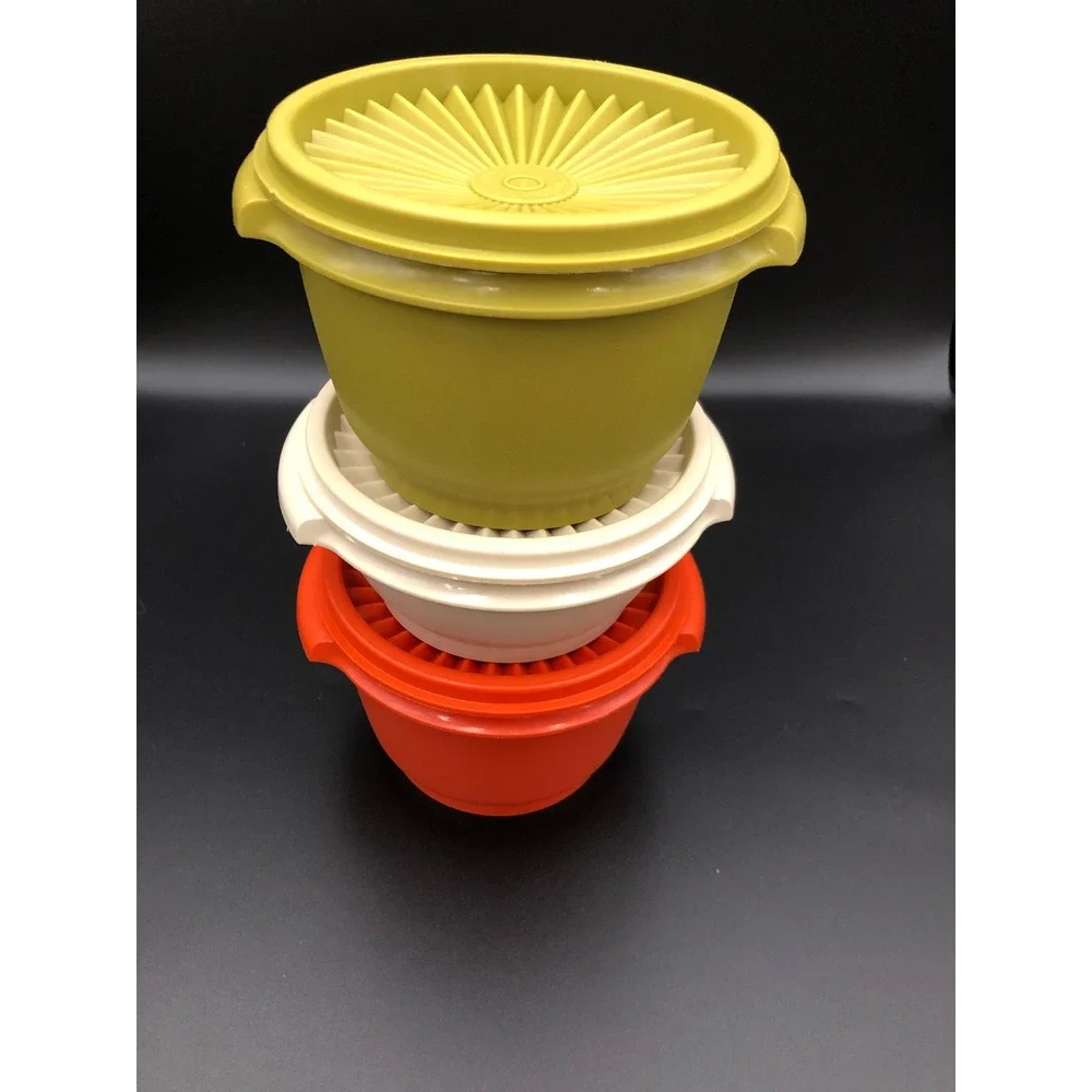 Vintage Tupperware Servalier Nesting Bowls Set of 3 Harvest 2x886 & 1323 w/LIDS